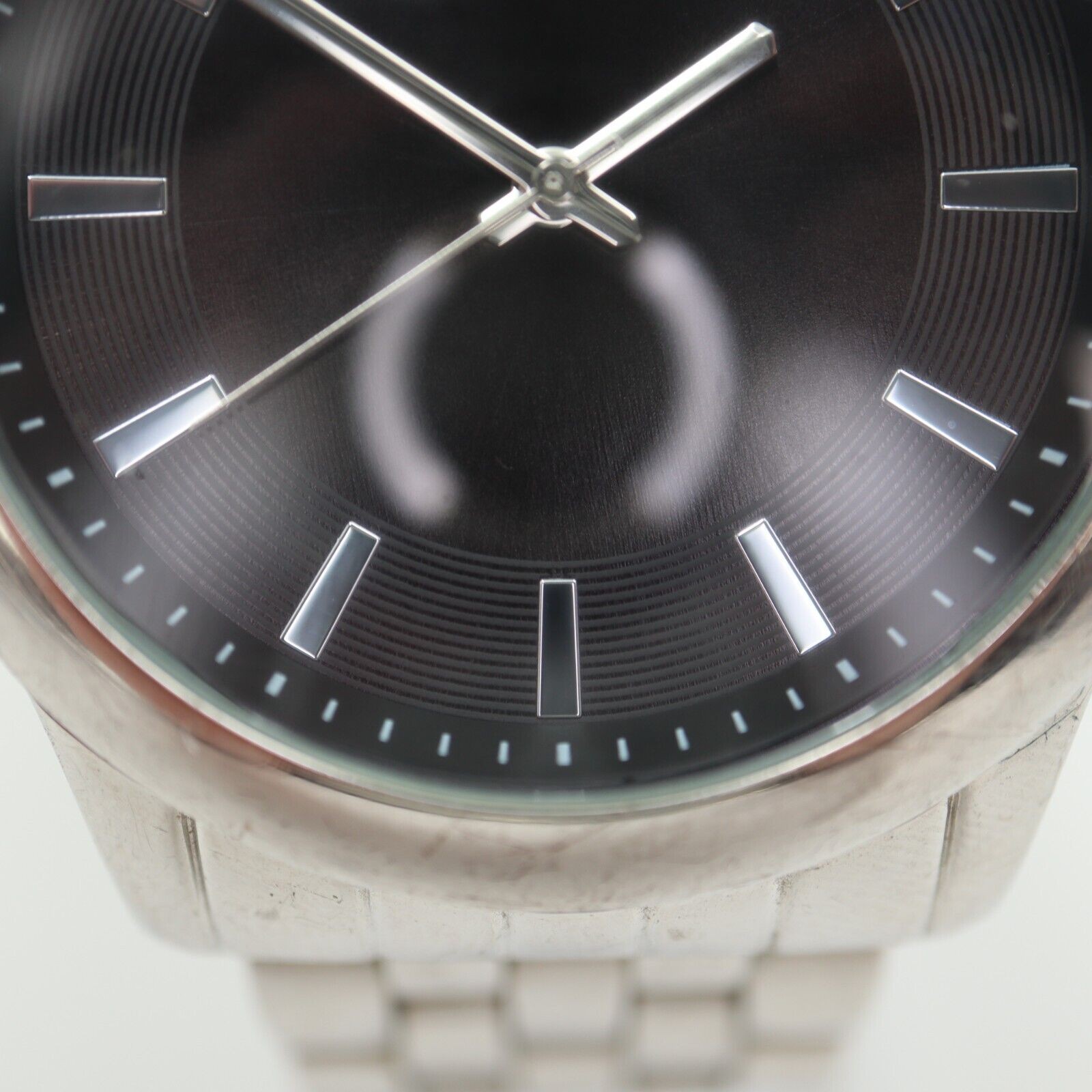 Chrome Mens Watch 45mm Silver Tone Black Gray Dial Stainless Steel w New Battery