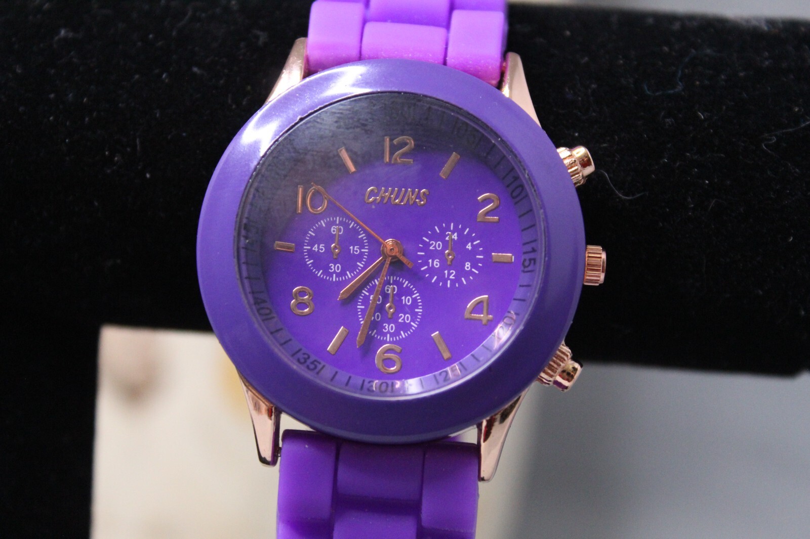 Ladies Chuns Round Rose Gold Tone Purple Poly Band Sparkly Analog Watch