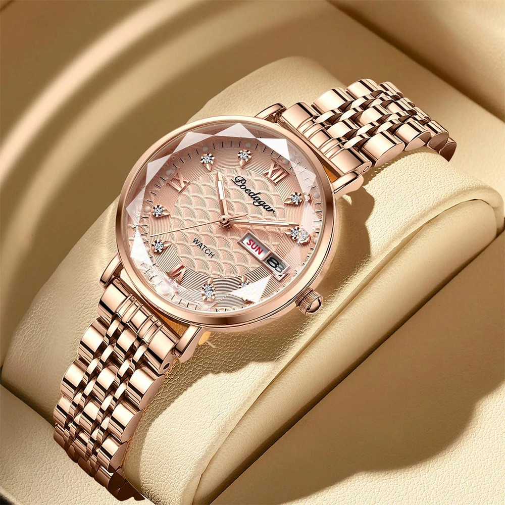 Women’s Stainless Steel Waterproof Luminous Wristwatch