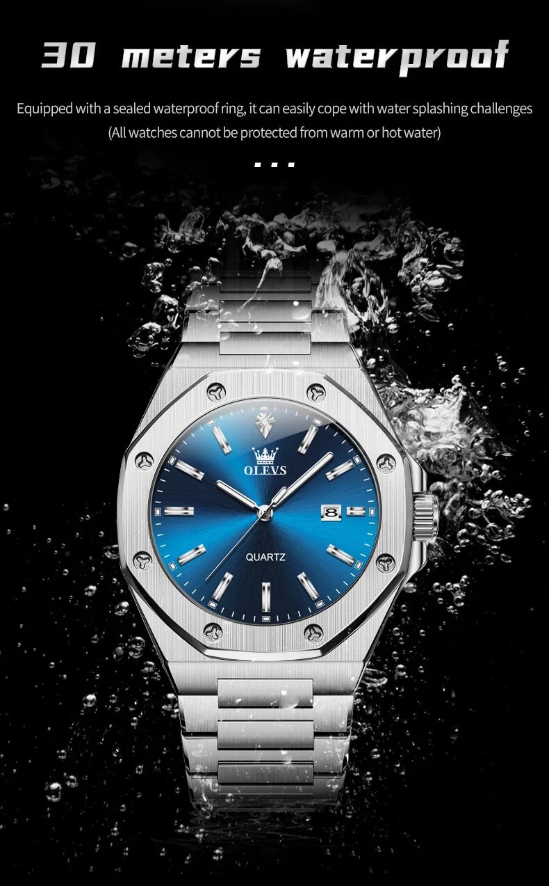 Waterproof Quartz Luminous Luxury Watch OLEVS Men Business Date Strap Men’s