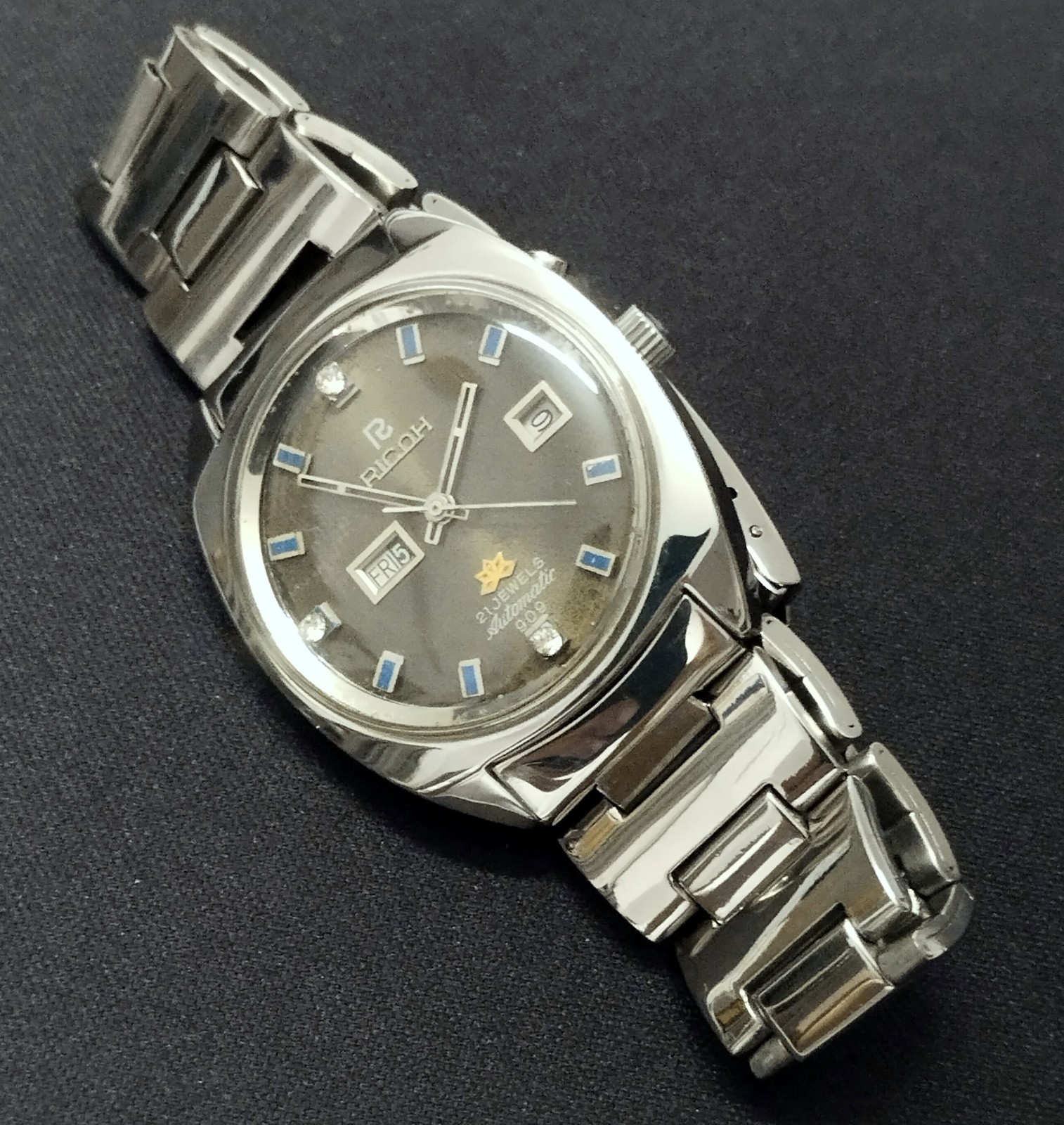 Vintage RICOH Automatic 909 Men’s Watch Black Dial Free Shipping