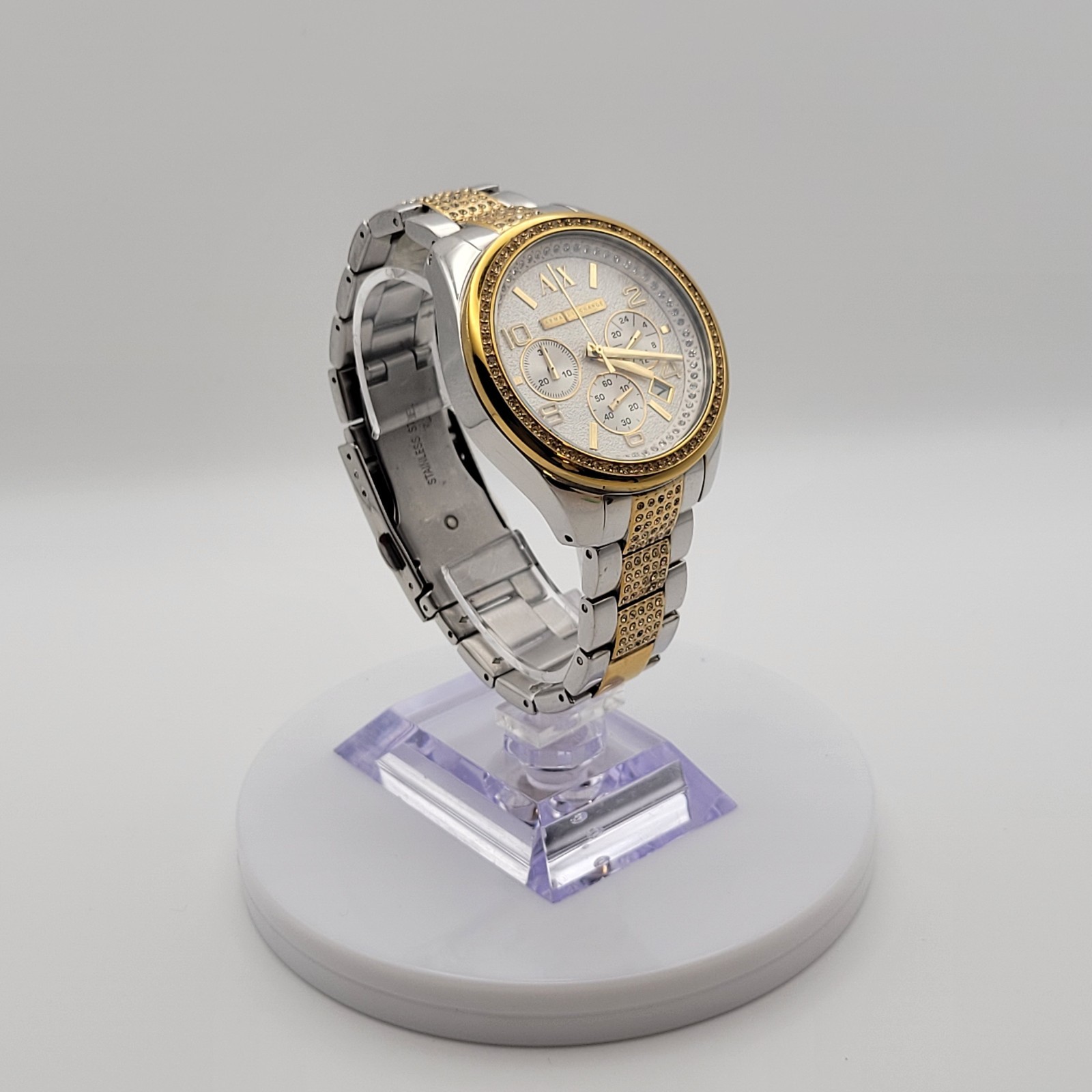 AX Two-Tone Stainless Steel Bracelet Quartz Chronograph Silver Dial 44mm 30m