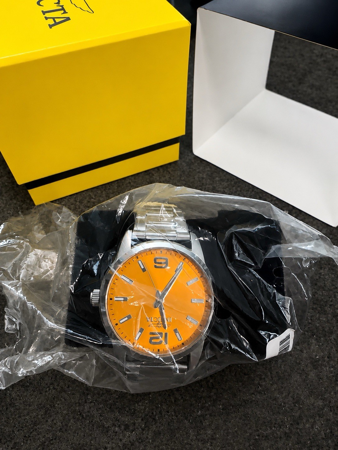 Invicta 48493 Men’s Quartz Wristwatch 44mm Steel Orange Sunburst Dial 50m Box