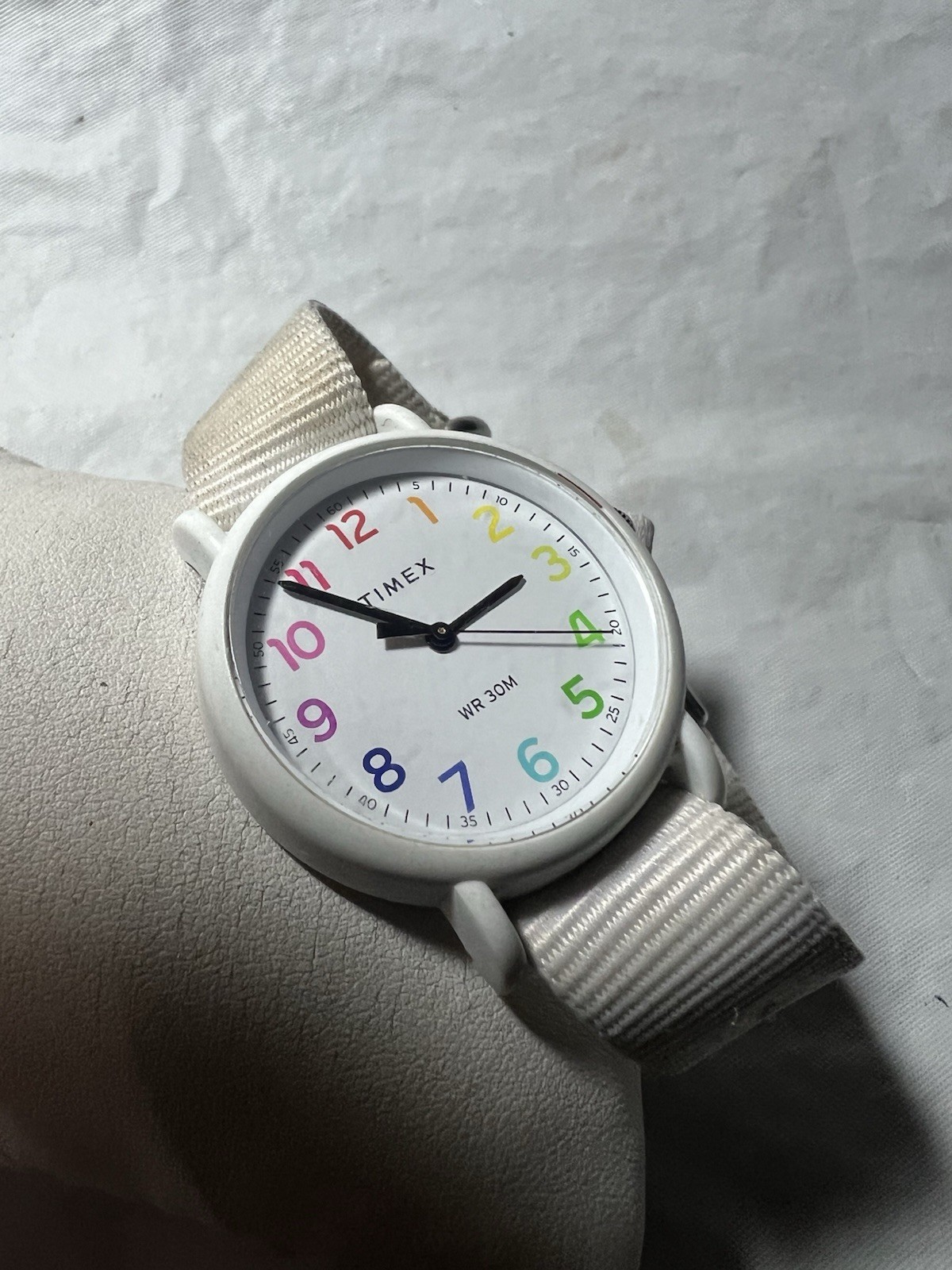 Timex Classic WR30M, white tone, Multicolor numbers,34mm,49, ladies Watch.
