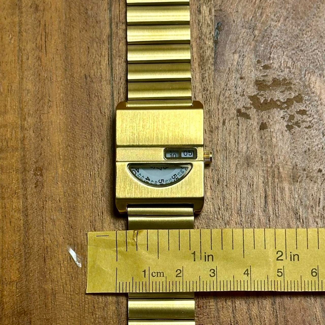 Vintage Gold Plated Watch Bracelet Green Dial Rotating Hour Hand Jewelry Gift
