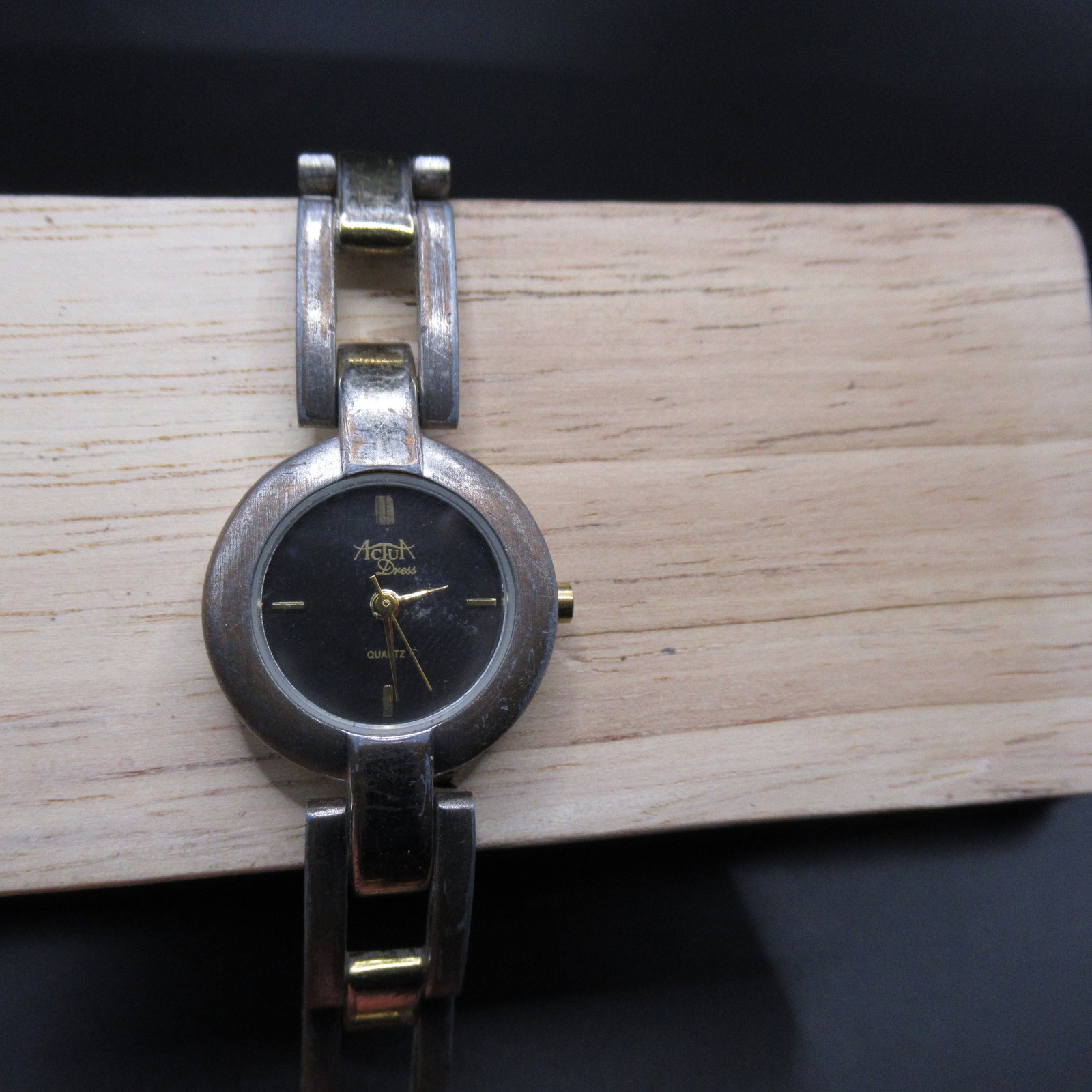 Activa Dress Women’s Quartz Watch Two-Tone Stainless Steel Caseback Black Dial