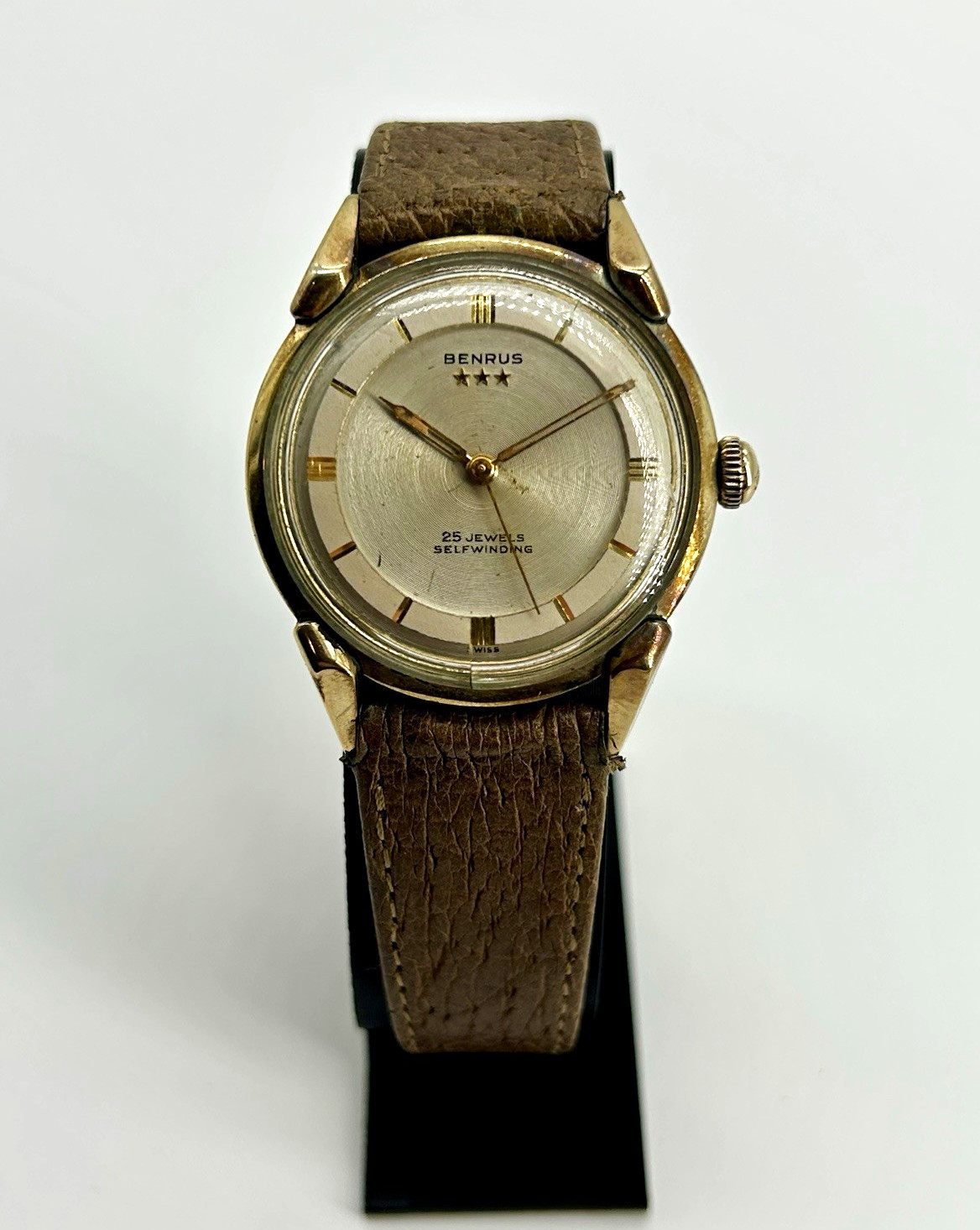 Vintage Benrus Three Star Automatic 25 Jewel 33mm 10K Gold Filled Runs Swiss