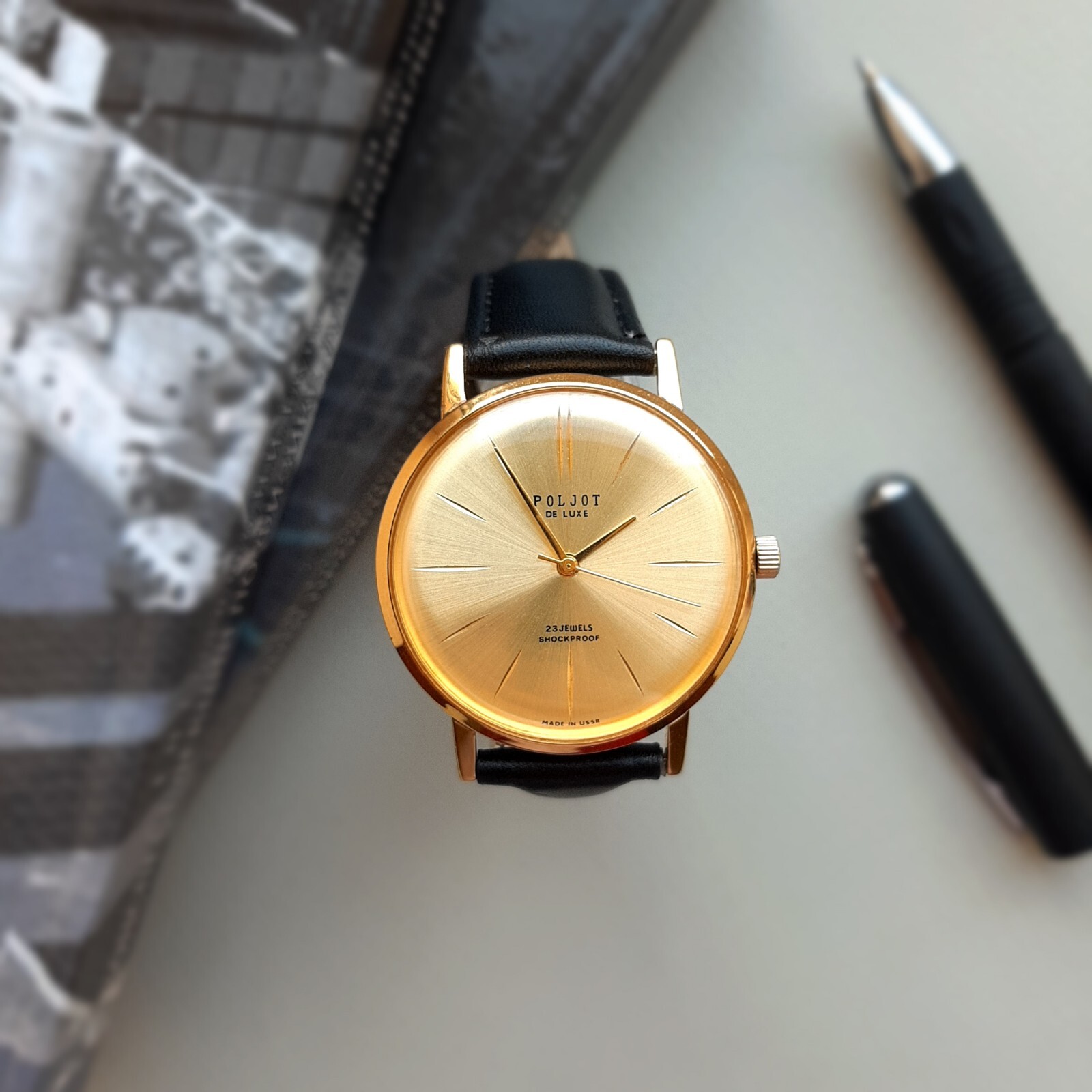 Minimalist wrist watch Poljot de luxe mechanical watch for men, slim watch