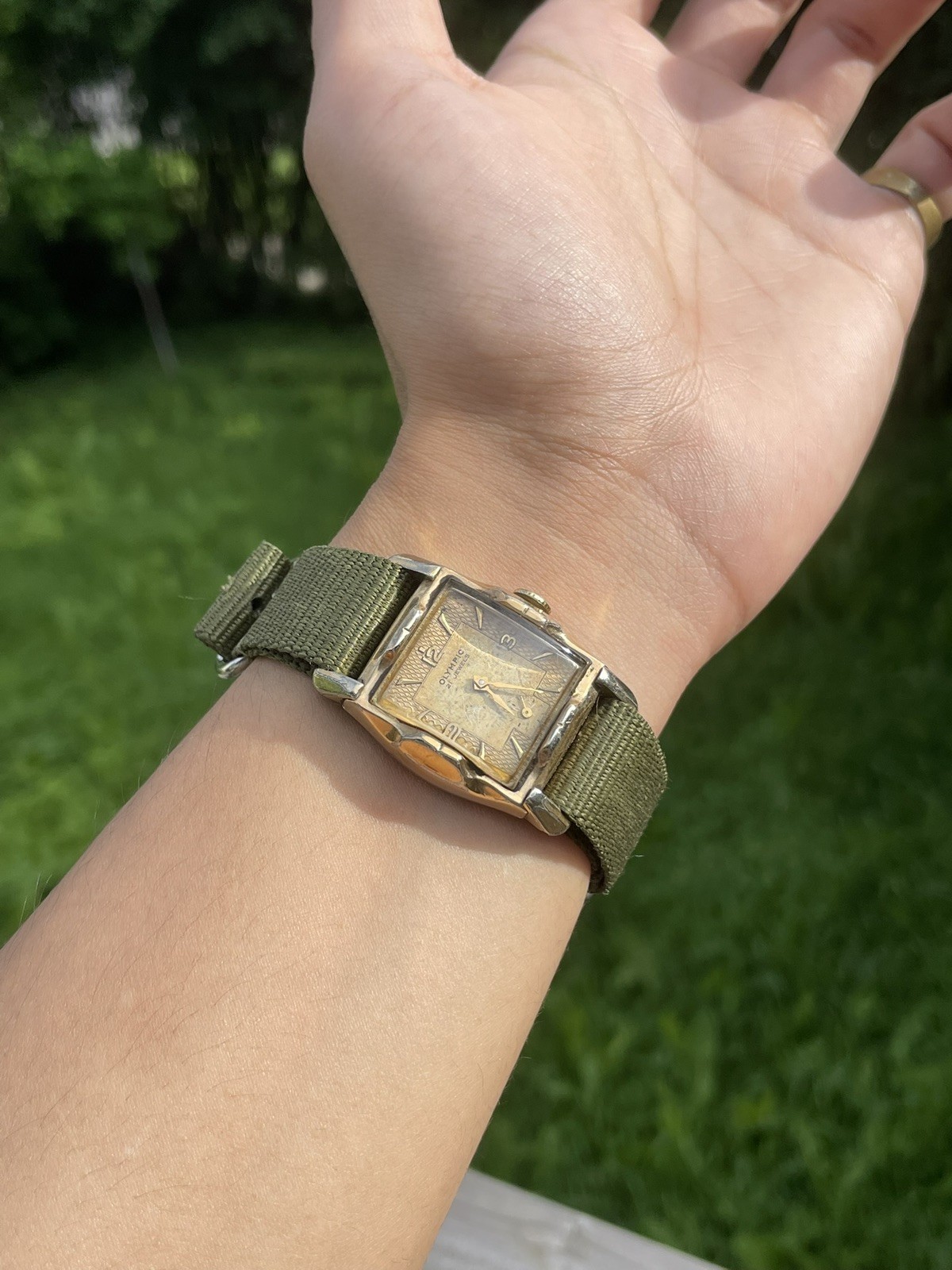 1940’s Men’s Vintage Olympic Tank Watch 21 Jewel Manual Wind Arabic Numeral Dial