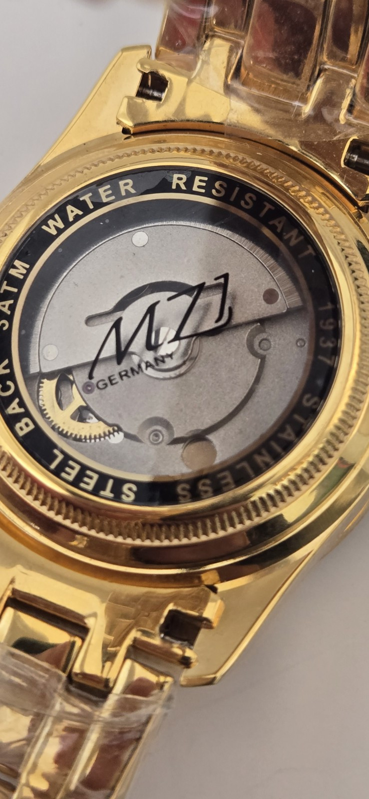 MZI Watch Co. Germany crystals Gold-tone 3 ATM Automatic Men’s Wristwatch NEW