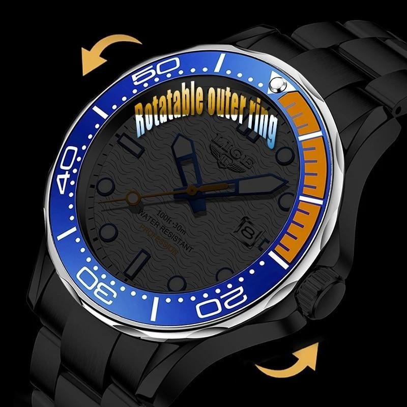 44MM LIGE Luxury Quartz Watch Men’s Diver Stainless 30M Waterproof Luminous NEW
