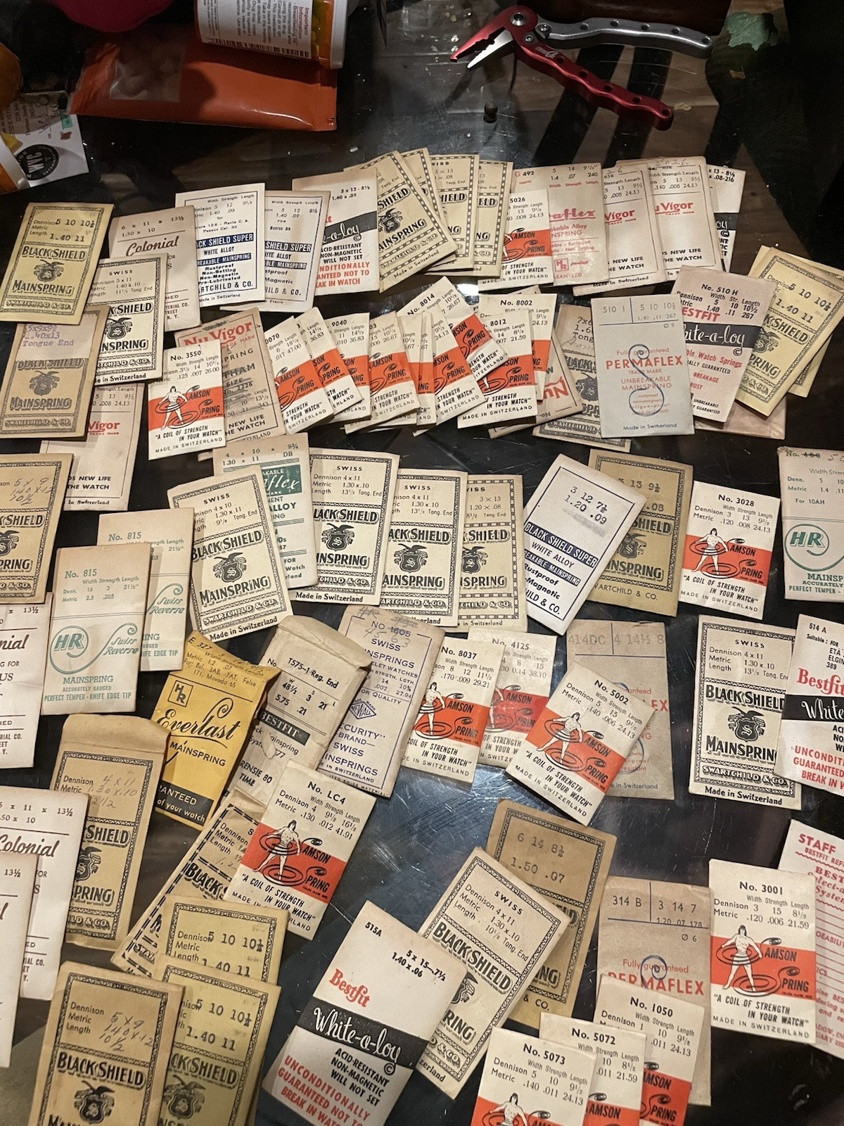 Switzerland Watch Springs. Over 200 Unused Springs. Various Manufacturers.