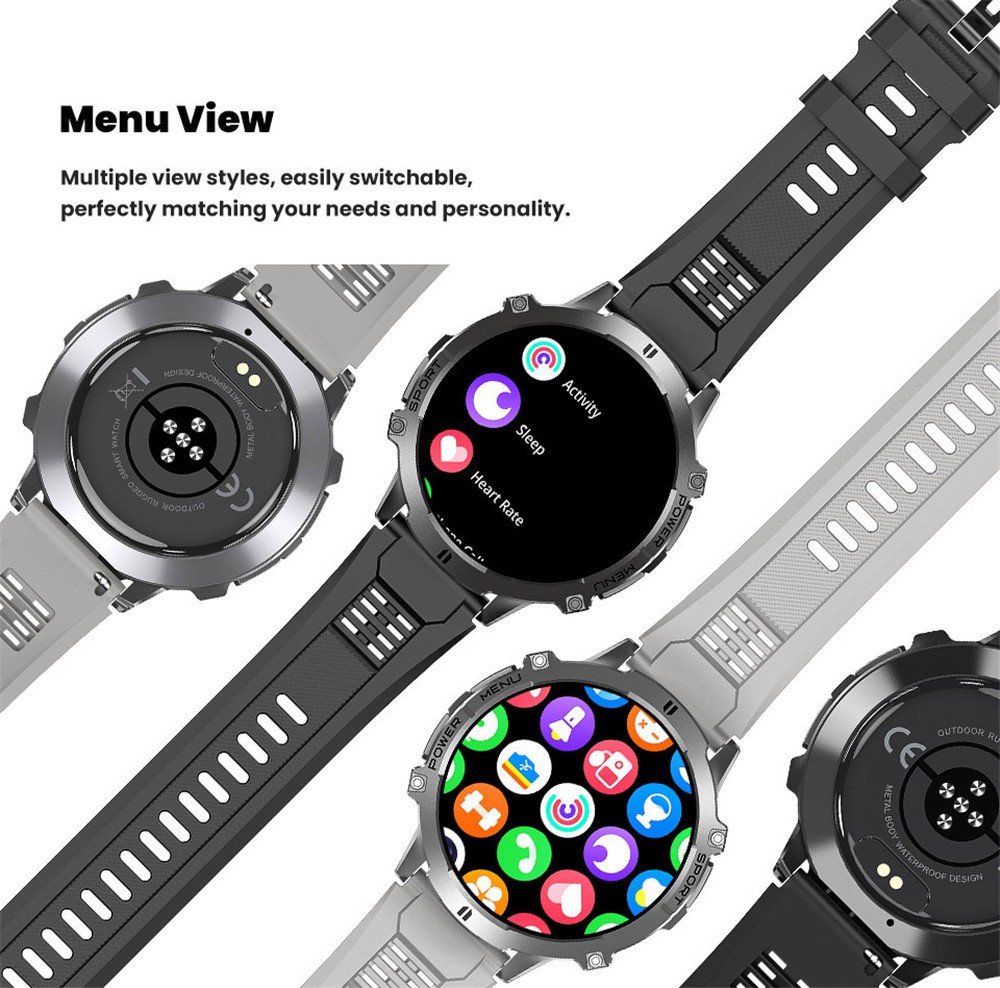 Men Smart Watch 1.73” Altitude Barometer Heart Rate Monitor Outdoor Sport Watch