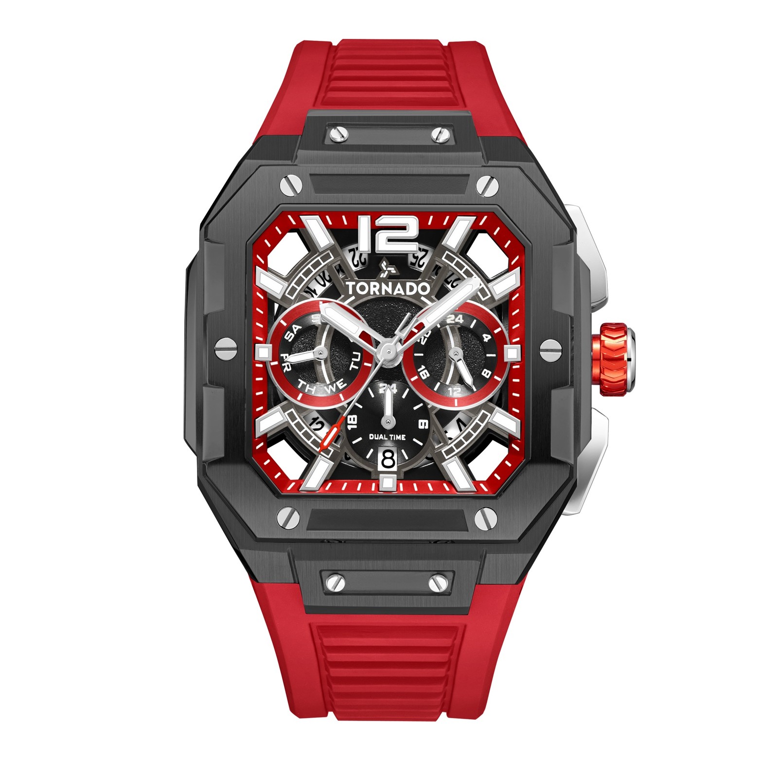 Tornado Xenith Curve Men’s Multi Function Watch | Red Dial, 44mm, 100 m (10 ATM)