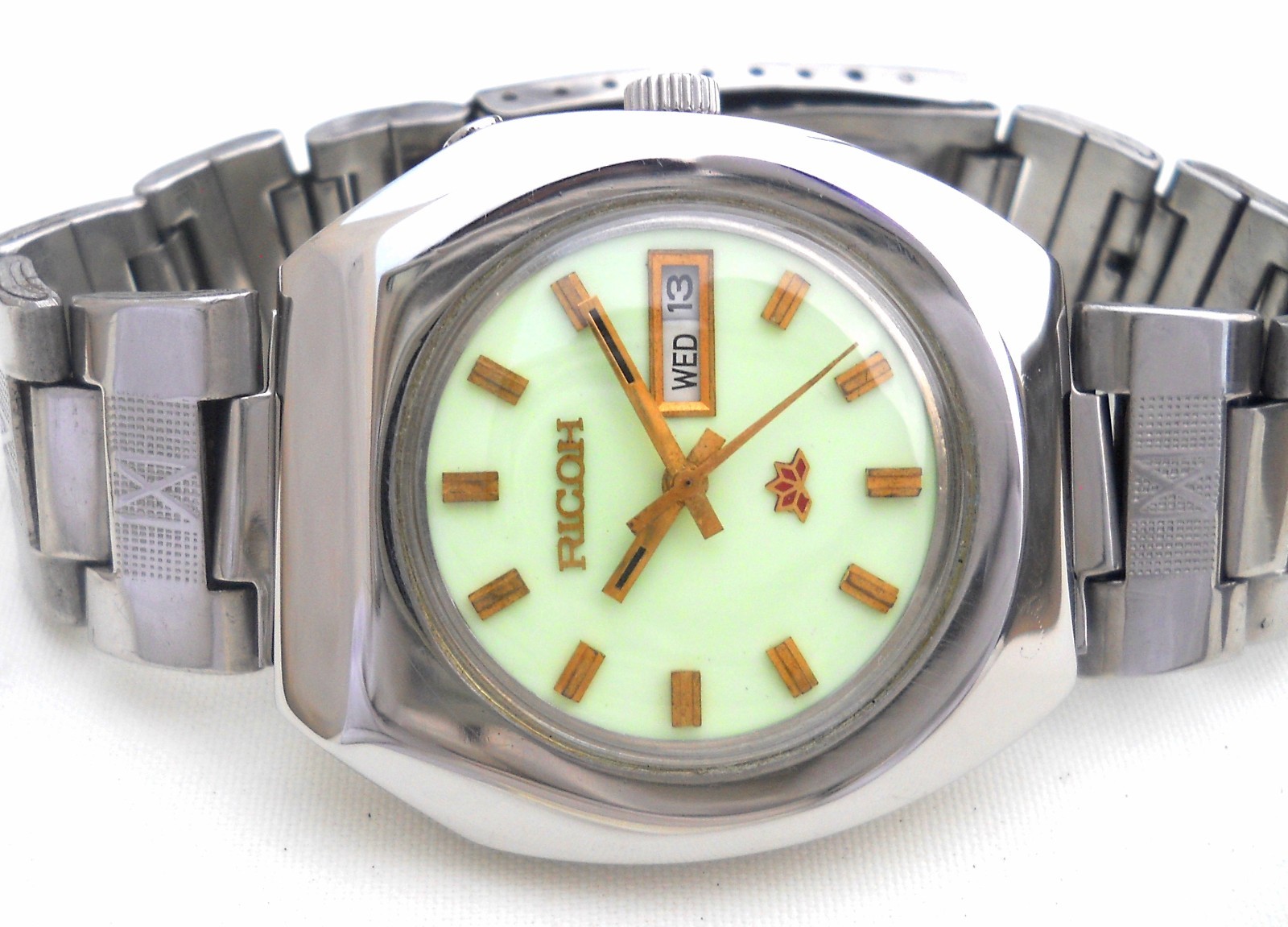 Vintage Ricoh Automatic Watch Repainted Luminous Full Glow Dial Pristine Japan