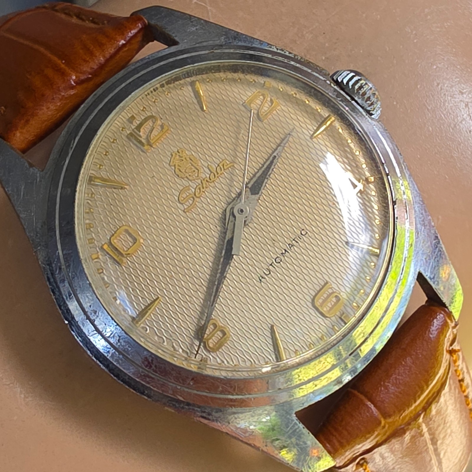 Vintage SANDOZ men’s automatic watch AS 1361n 25Jewels Honeycomb dial 1950s