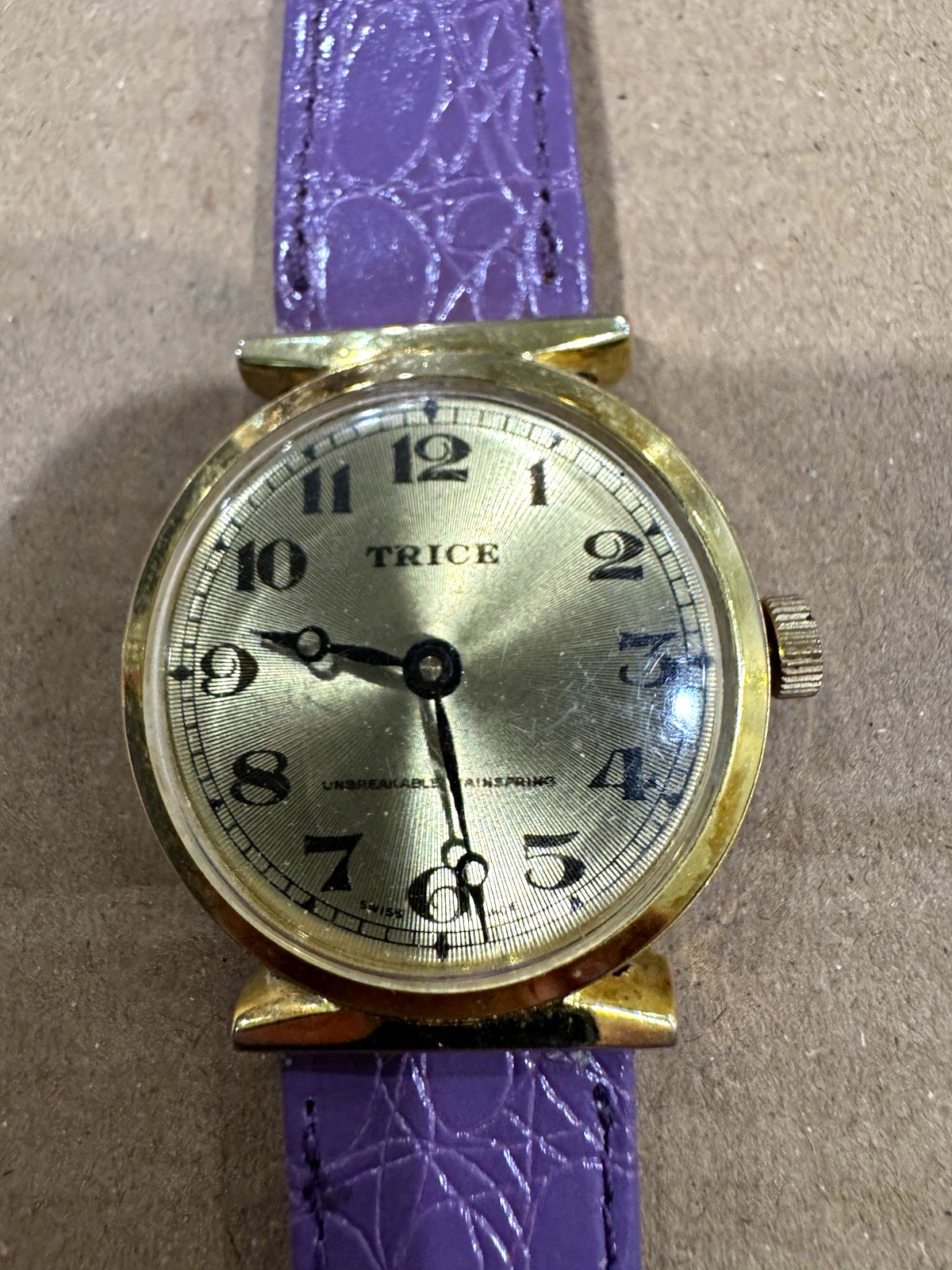 TRICE Manual Wind 17J Analog Silver Dial Purple Leather Strap Gold SS 33mm