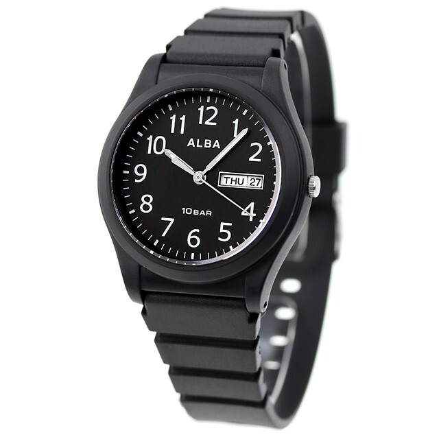 SEIKO ALBA Black DayDate Watch AQPJ411 Quartz Luminous Hands Urethane band New