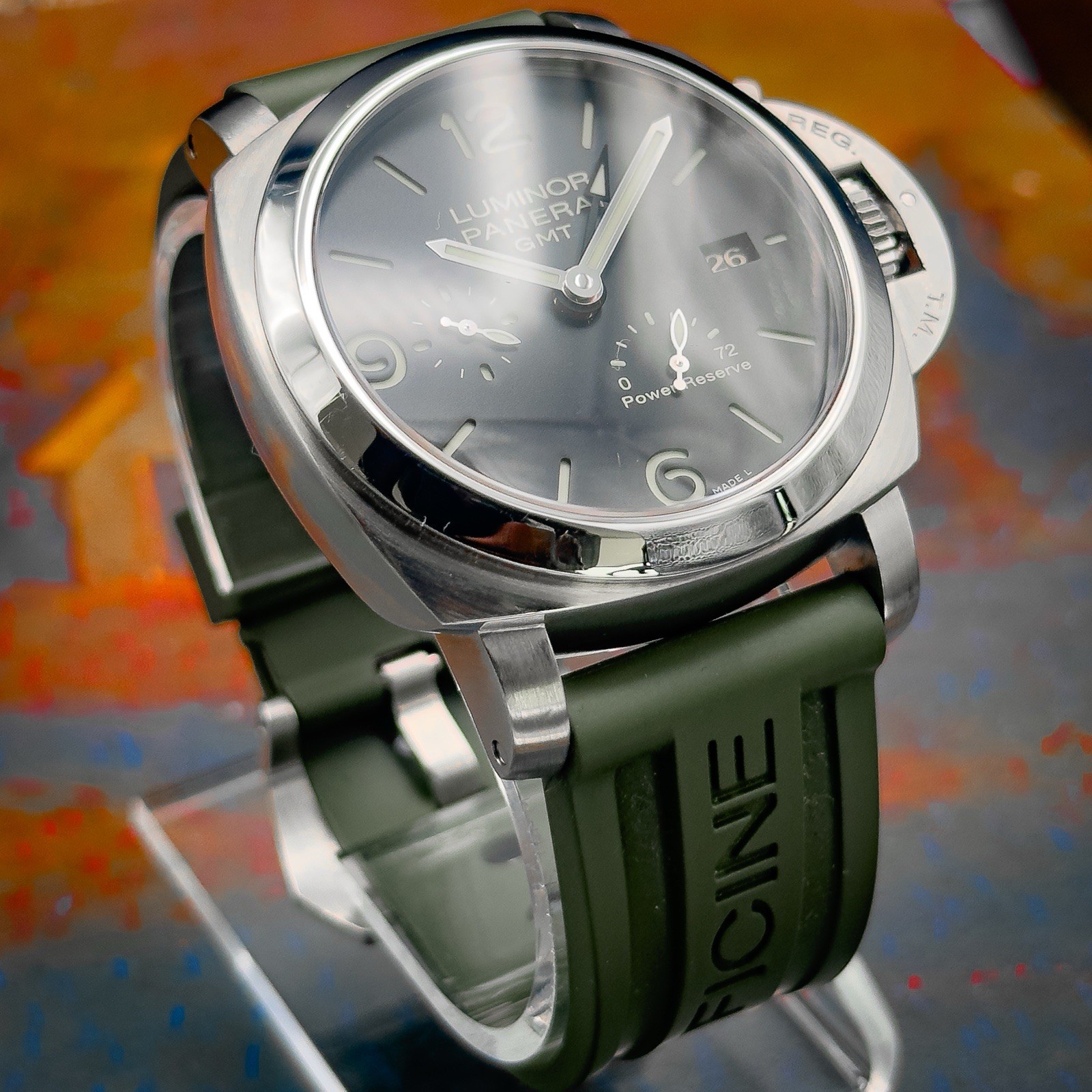 Panerai Luminor 1950 GMT PAM00321 44mm Steel Power Reserve Black Dial Watch