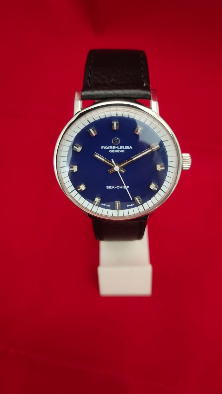Vintage Favre Leuba Geneva Sea-chief Men’ Watch Swiss Made Blue Dial 82163