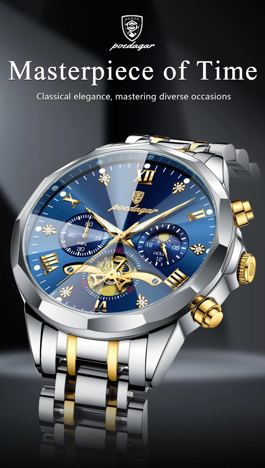 2025 Men’s Luxury Waterproof Chronograph Stainless Steel Quartz Wrist Watch Gift