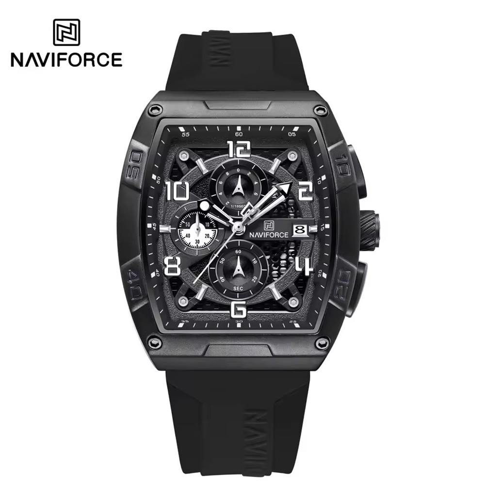 NAVIFORCE Men Rectangle Watches Military Sport Watch Weekday Silicone Wristwatch
