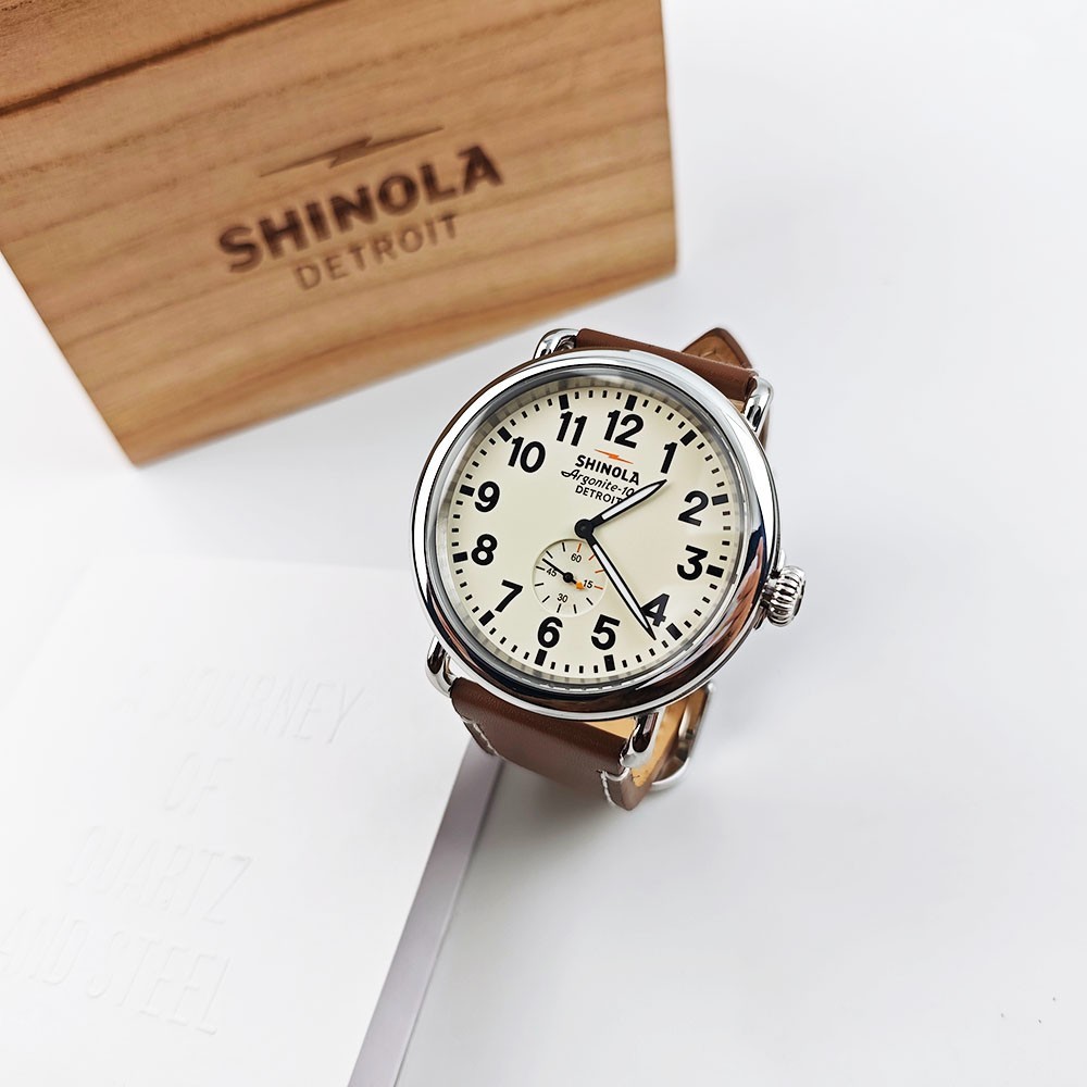 Shinola The Runwell Cream Dial Leather Strap Argonite 1069 Men’s 47mm Watch