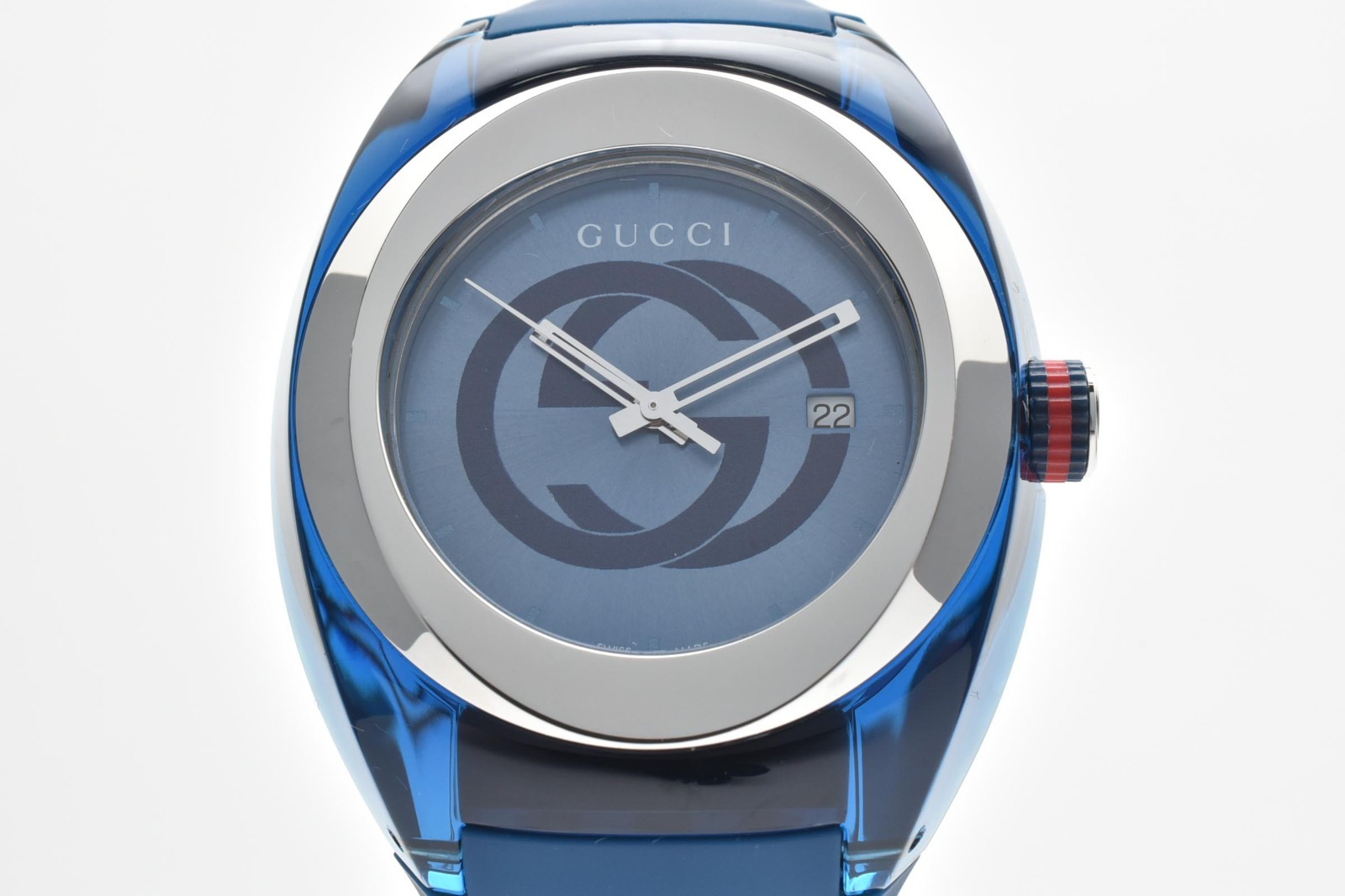 [Near MINT] GUCCI Sync YA137104A/137.1 Blue Silicon Quartz Mens Watch JAPAN