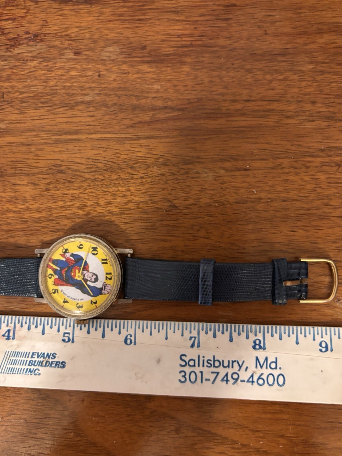 Superman Cartoon Dial Quartz Analog Watch, Stainless Steel, Blue Leather Lizard
