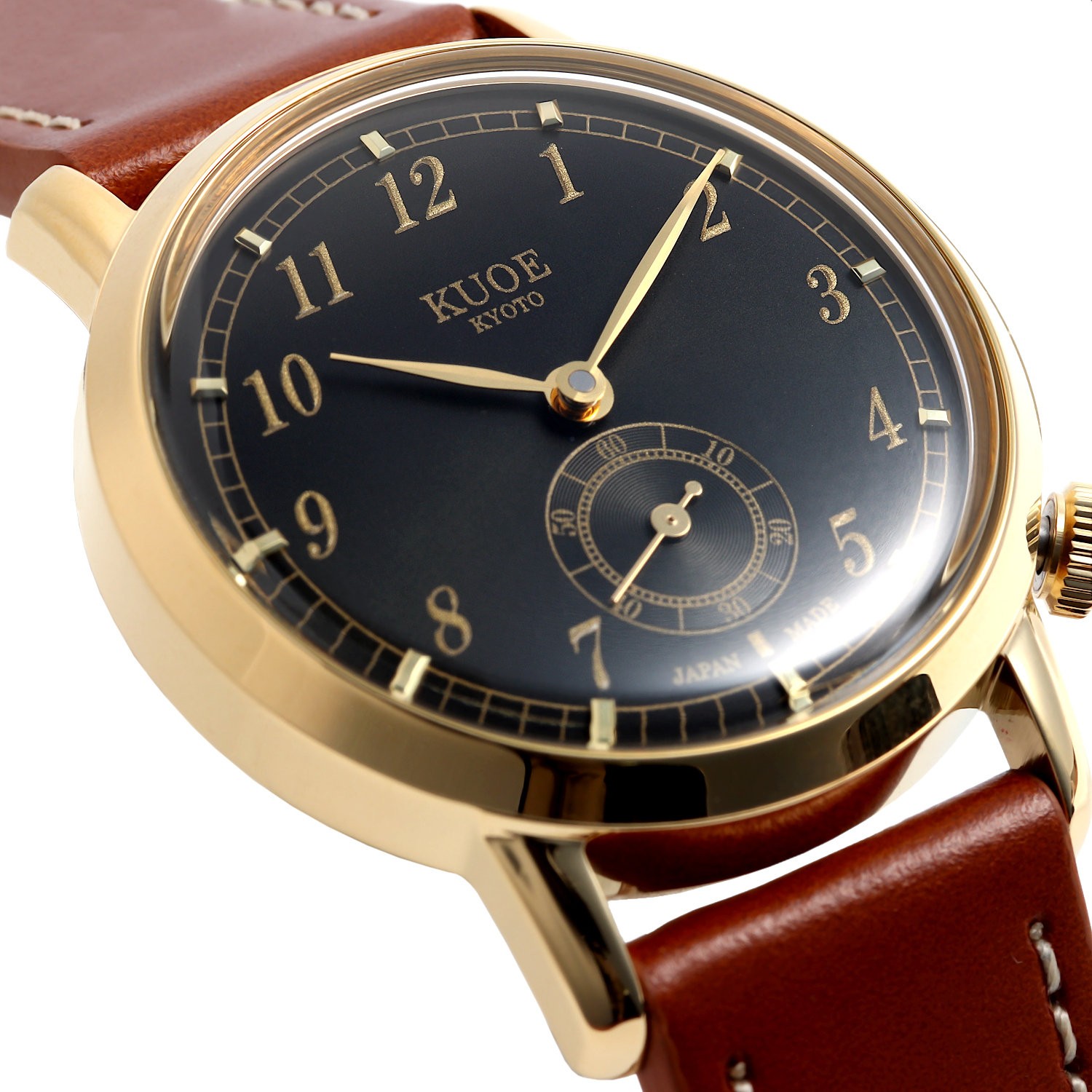 KUOE KYOTO OLD SMITH 90-007 Small Seconds Automatic Black Dial Whiskey Leather