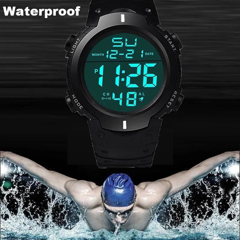 Men s Military Digital Watch LED Screen Sports Large Face Waterproof Wristwatch