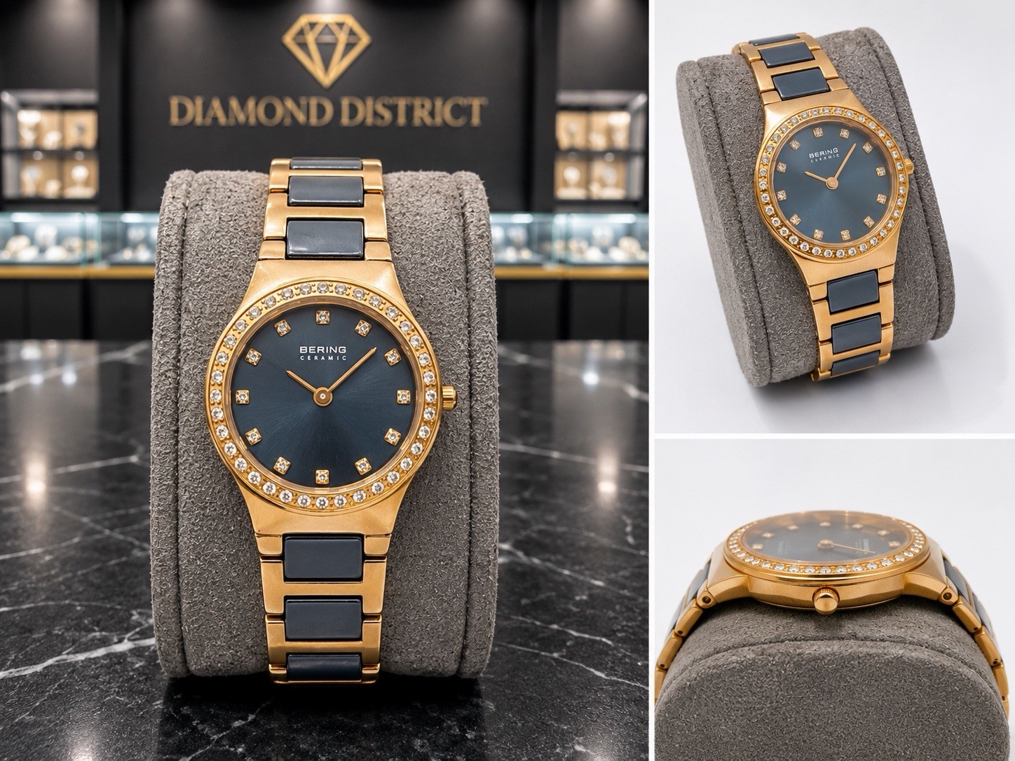 BERING Ceramic Women’s Black Dial Diamond Markers Gold/Black