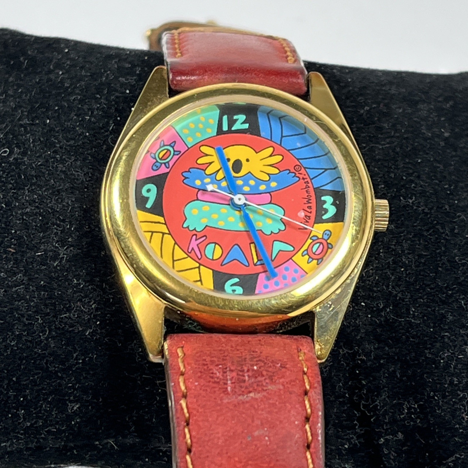 Vintage 1993 Viva La Wombat Australia Watch Koala Dial Leather Band Working
