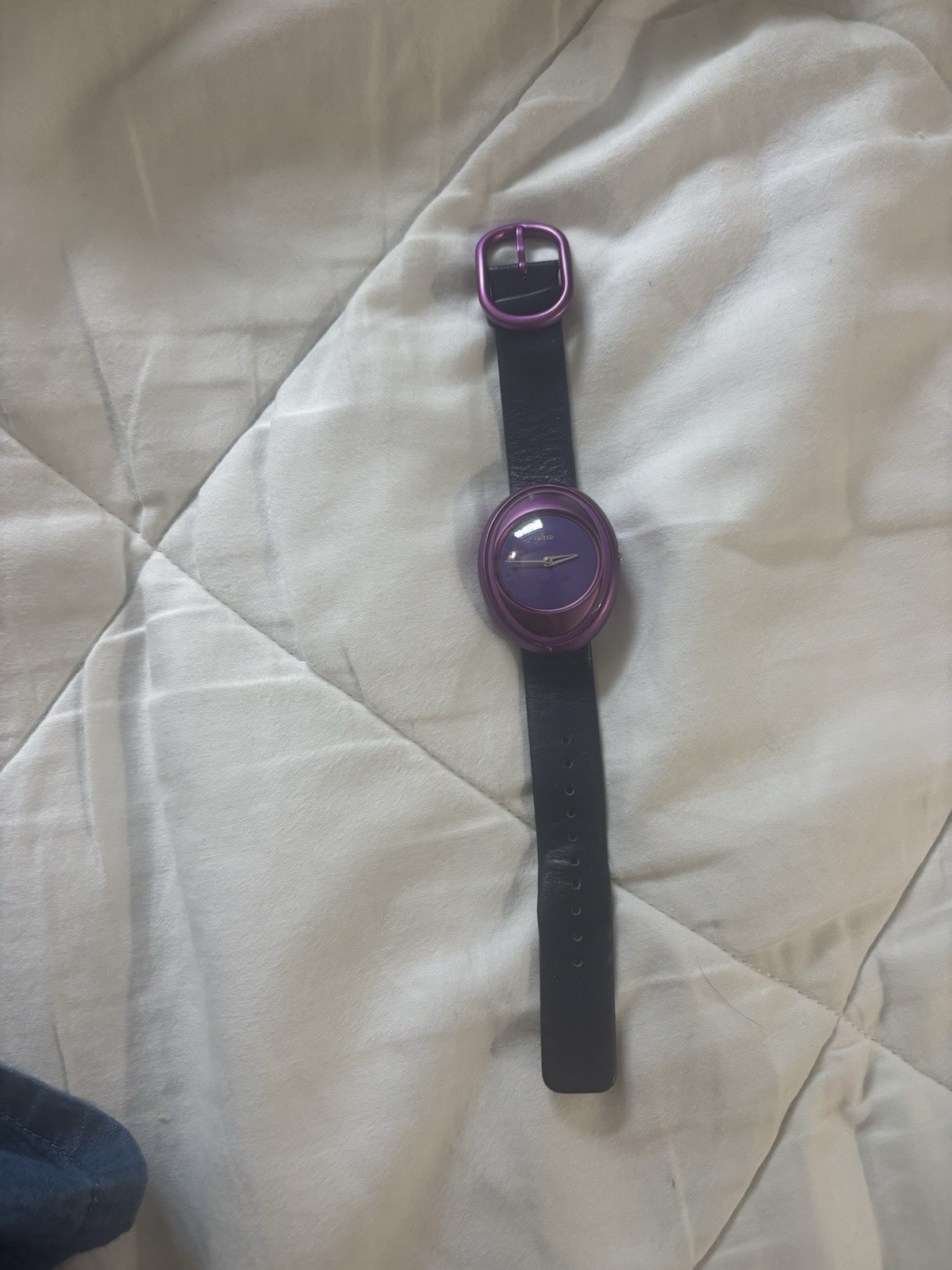 Alessi Women’s Quartz Analog Wristwatch Purple Round Case Dial Blue Leather