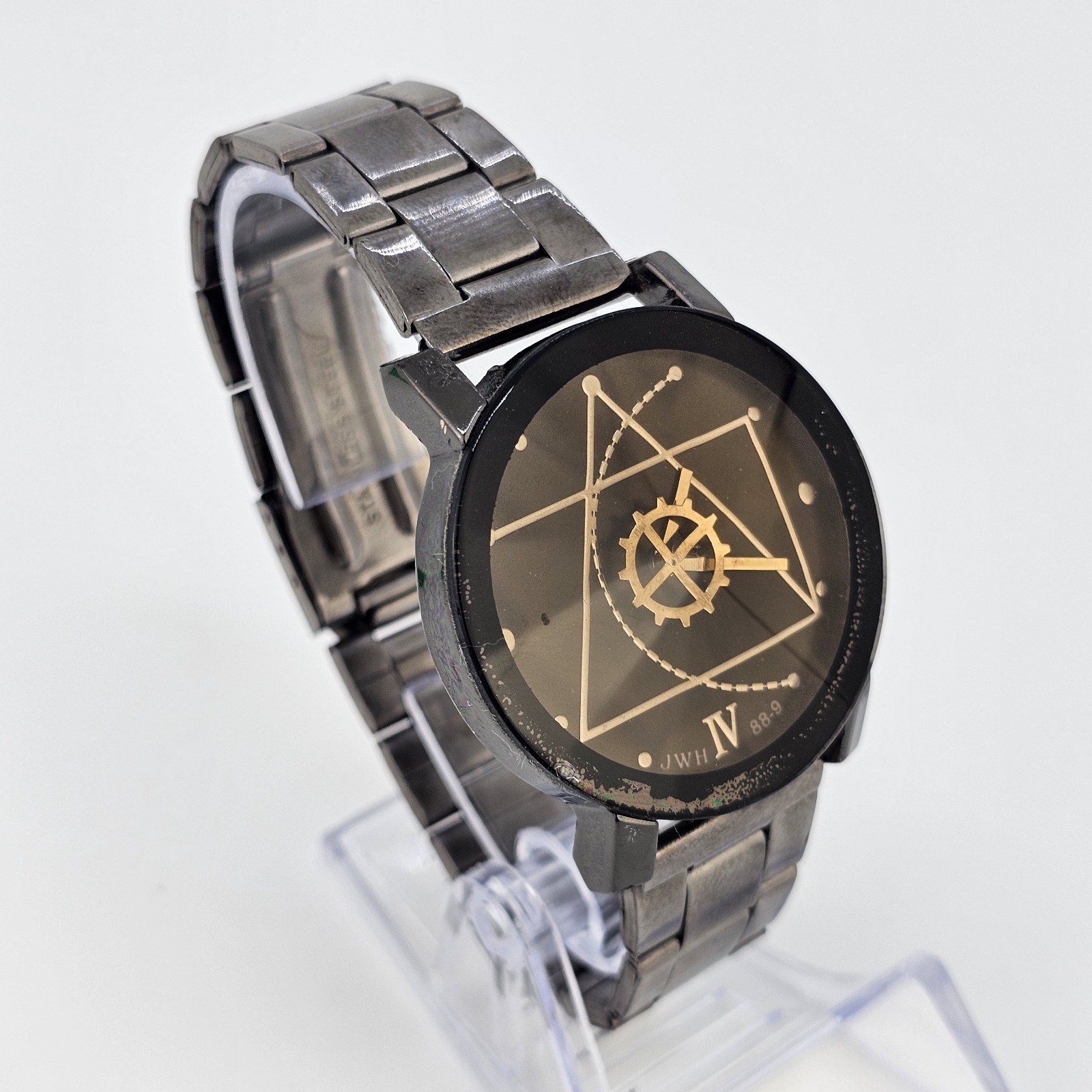 Geometric Design Unisex Watch 40MM Black Dial Bracelet Band 7.5″ New Battery