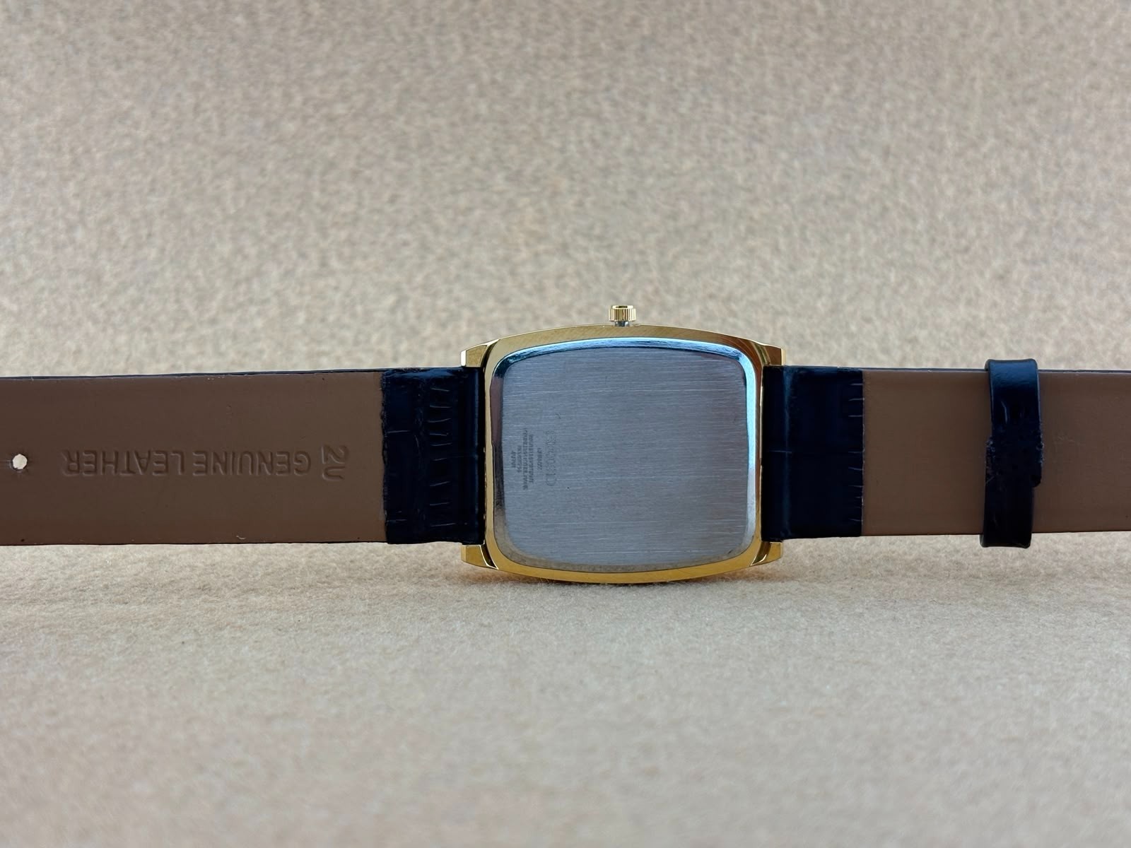 Gold Dial Vintage Seiko Slim Quartz Gentlemen’s Wristwatch-dark brown strap