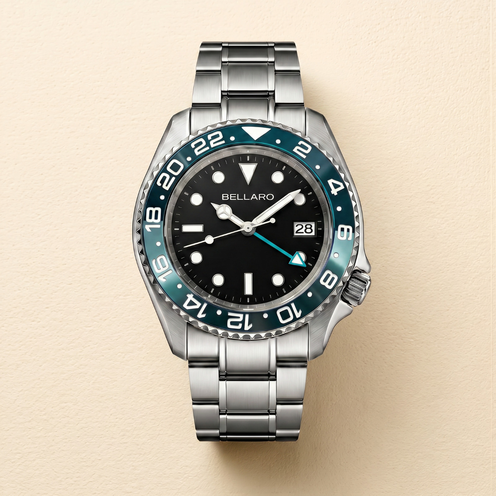 BELLARO GMT Style Watch – NH35 Automatic – Sapphire Crystal Green Dial