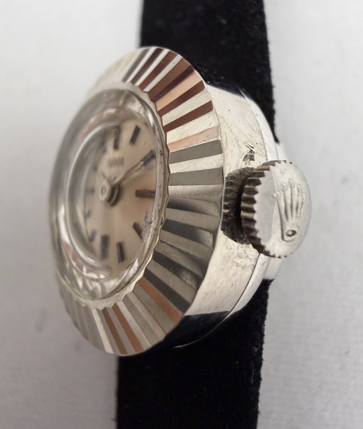 Tudor Chameleon White Gold 18k Gold Watch w ROLEX Crown