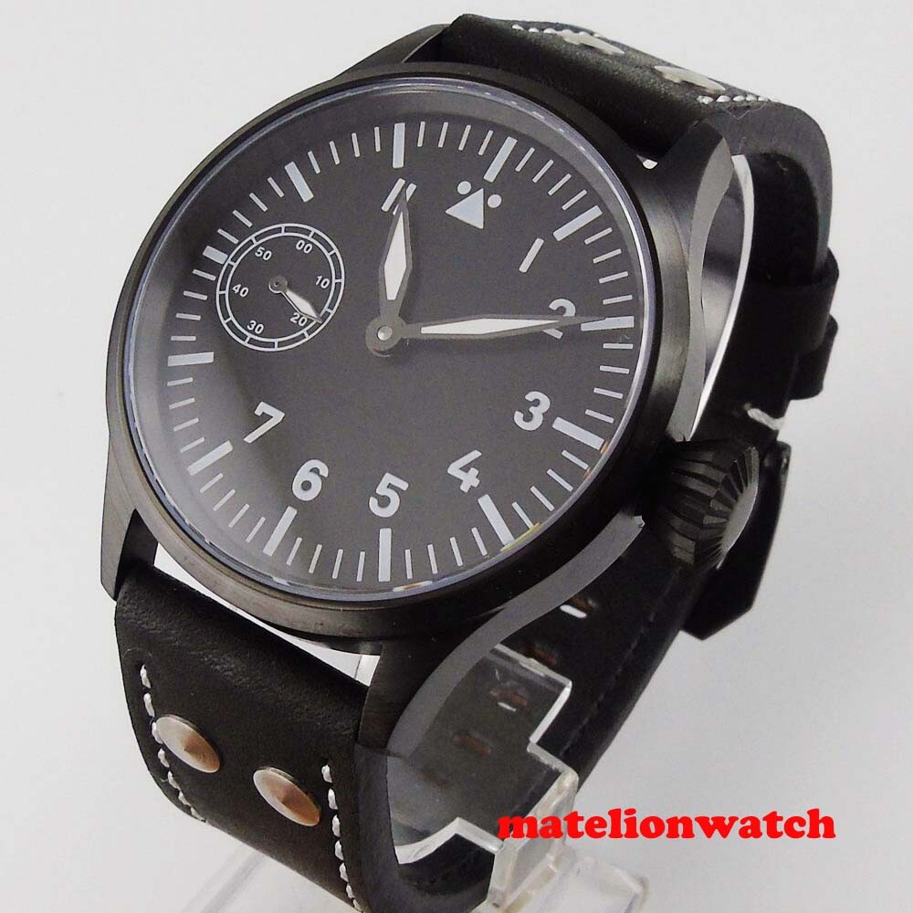 CORGEUT 43mm Black PVD Coated Hand Winding Men’s Watch 6497 Black Sterile Dial