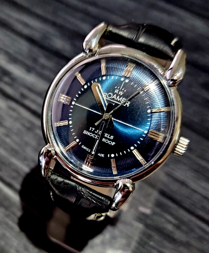 ✨Rare Roamer Brevete Swiss Mens Manual Watch Slv Blu Blk