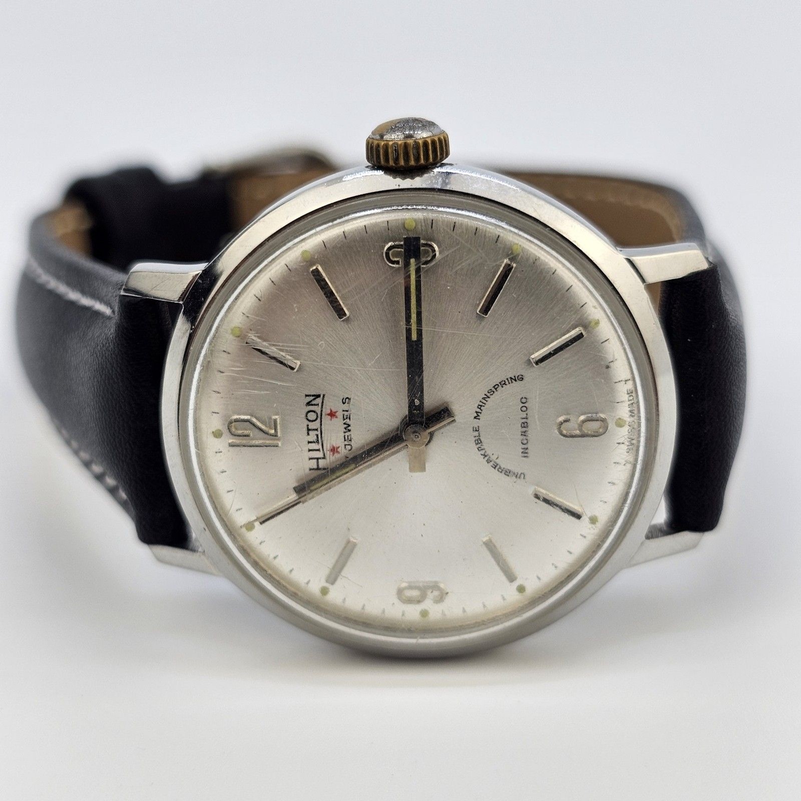 VTG Hilton Automatic Men’s Watch 34MM Gray Dial Swiss New Black Leather Bands