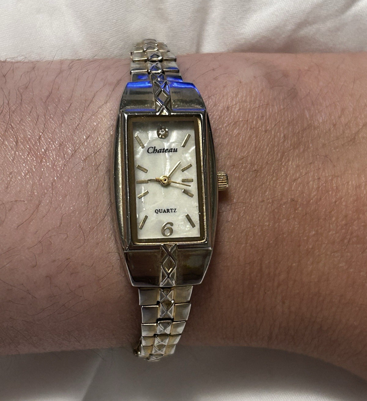 Chateau Women’s Two-Tone Quartz Analog Rectangle Watch White Dial Bracelet