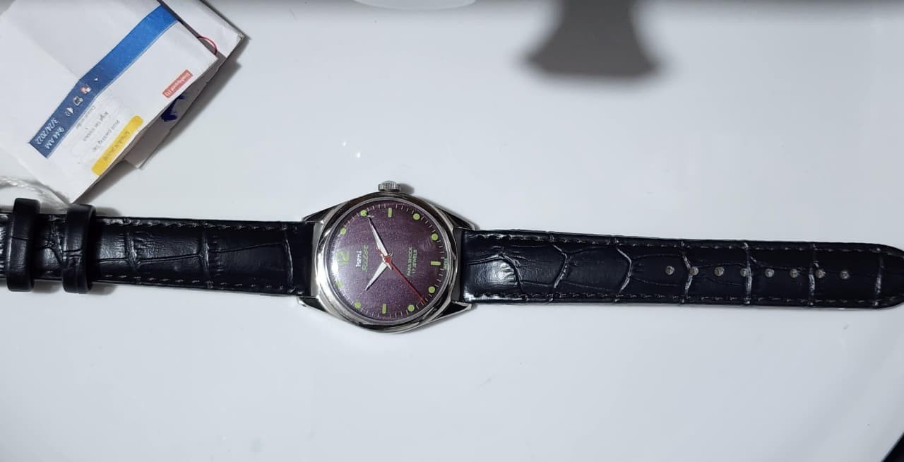 Rare HMT Pilot Purple Sunburst Dial 17 Jewels Mechanical Hand Winding Watch Ind