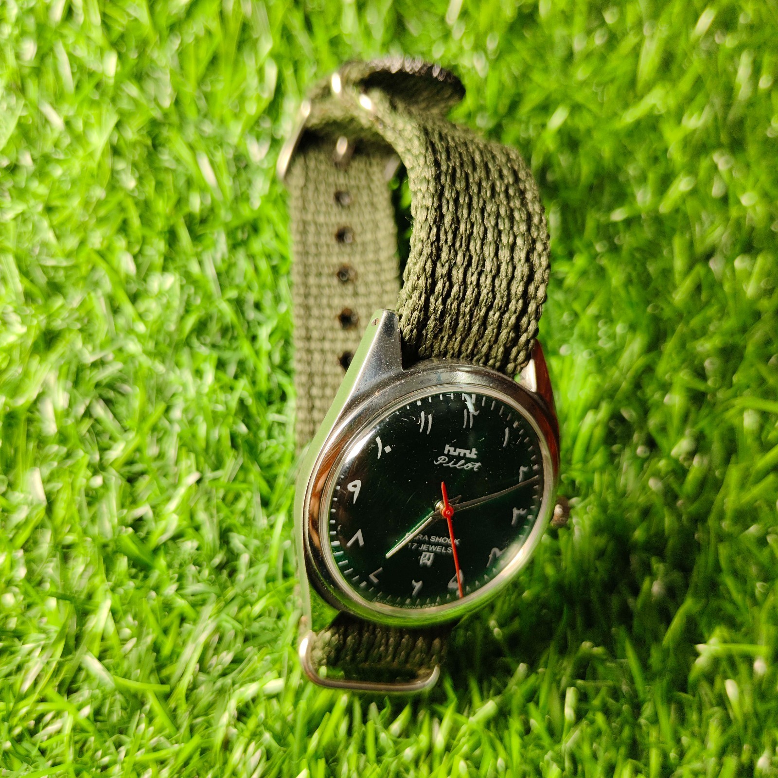 Vintage HMT Pilot 38mm Green Dial Hand-Winding Mechanical Watch Refurbished