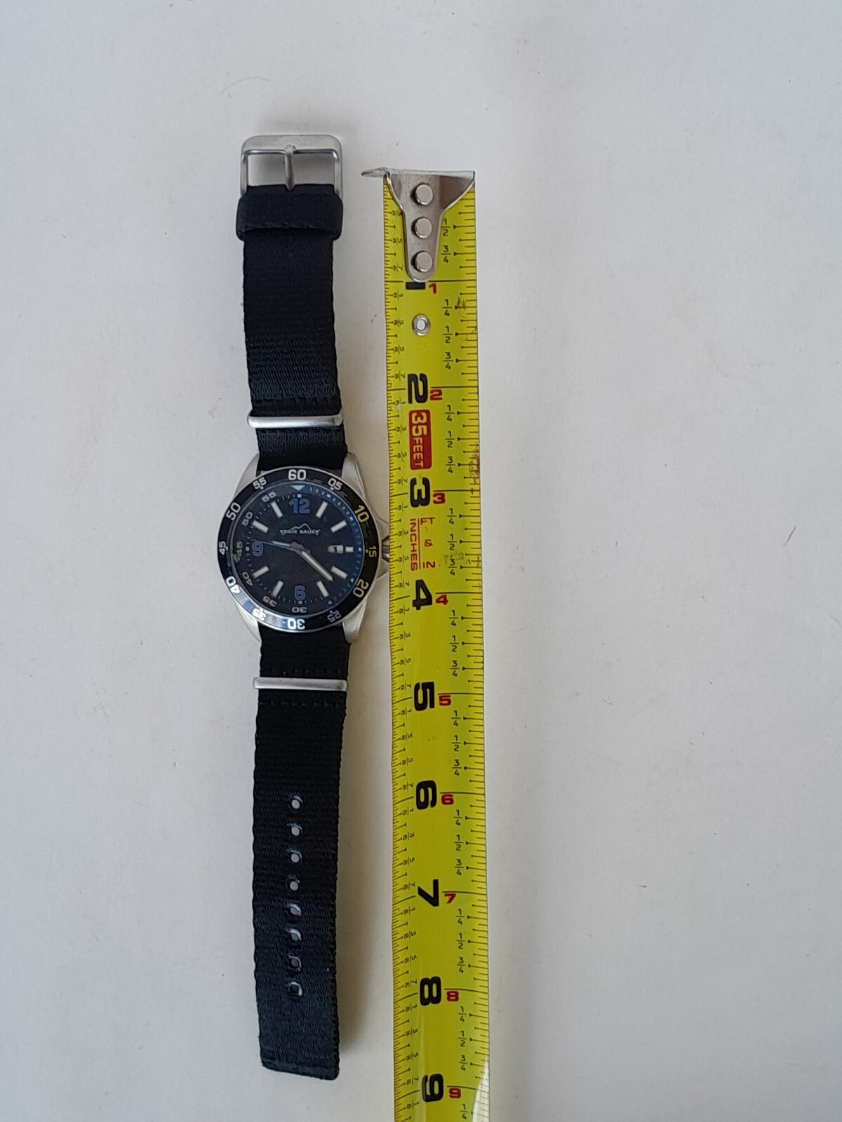 Eddie Bauer Mens Watch – Chunky Black & White Blue – Nylon Wristband 10ATM/100m