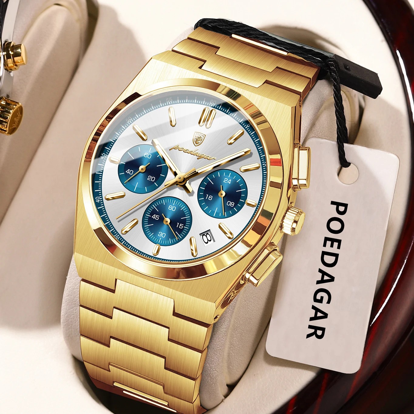 POEDAGAR Luxury Men Chronograph Watch Waterproof Luminous Steel Date