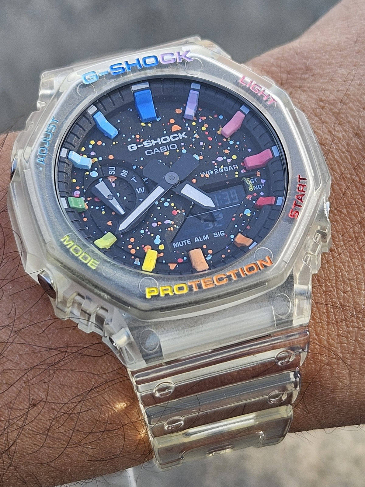 Casio G-Shock GA-2100 Custom Transparent Mod – Rainbow Index – Unique Design