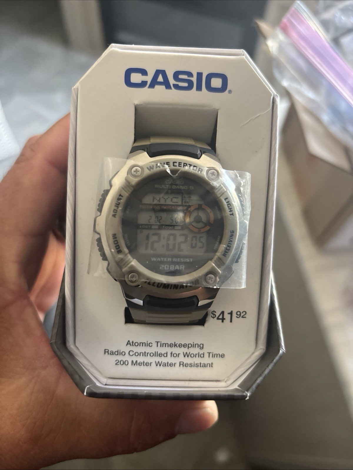Casio Wave Ceptor Digital Quartz Atomic/Radio World Time 200m Brown Resin