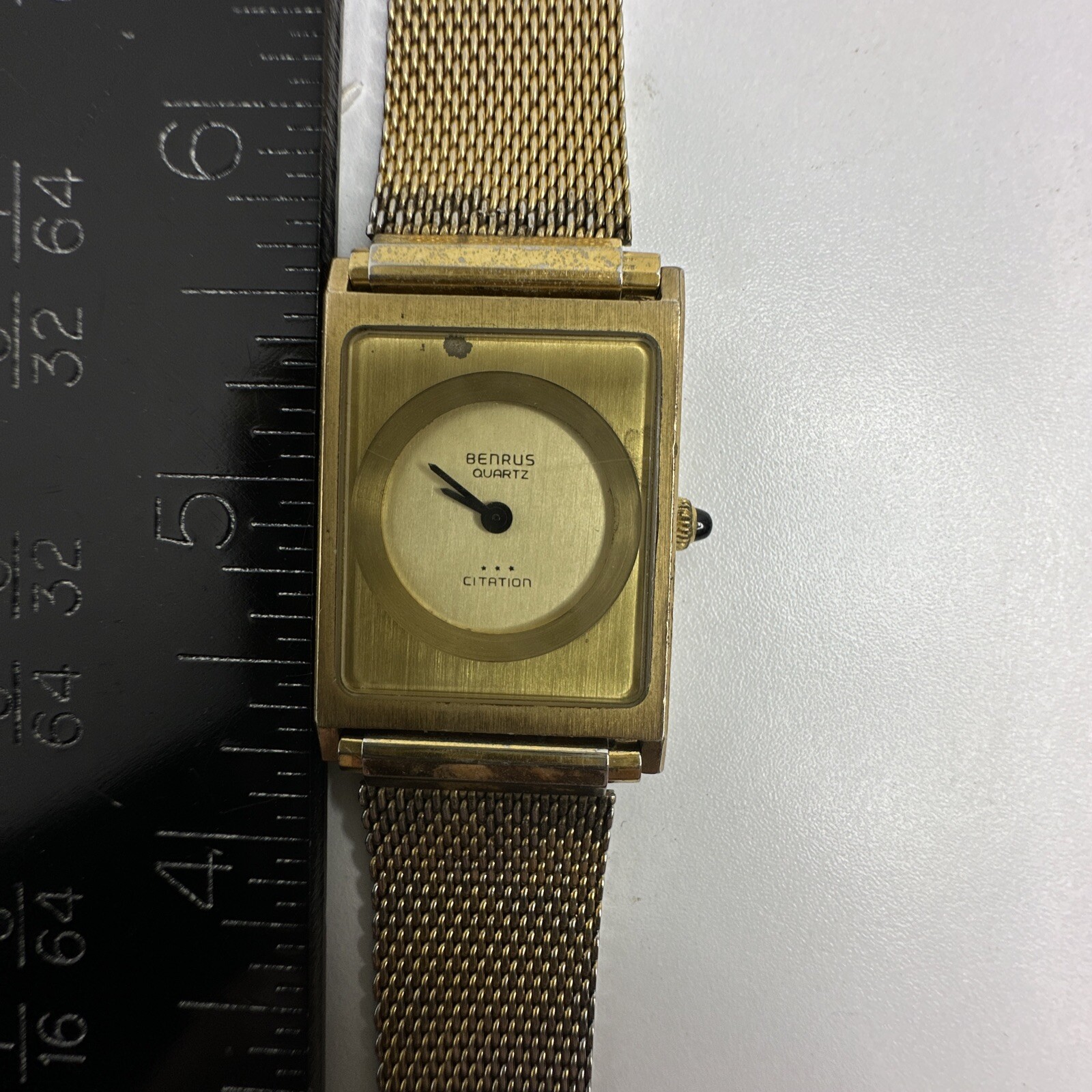 Vintage Benrus UNTESTED Quartz Citation Tank Watch Rectangle Speidel Band