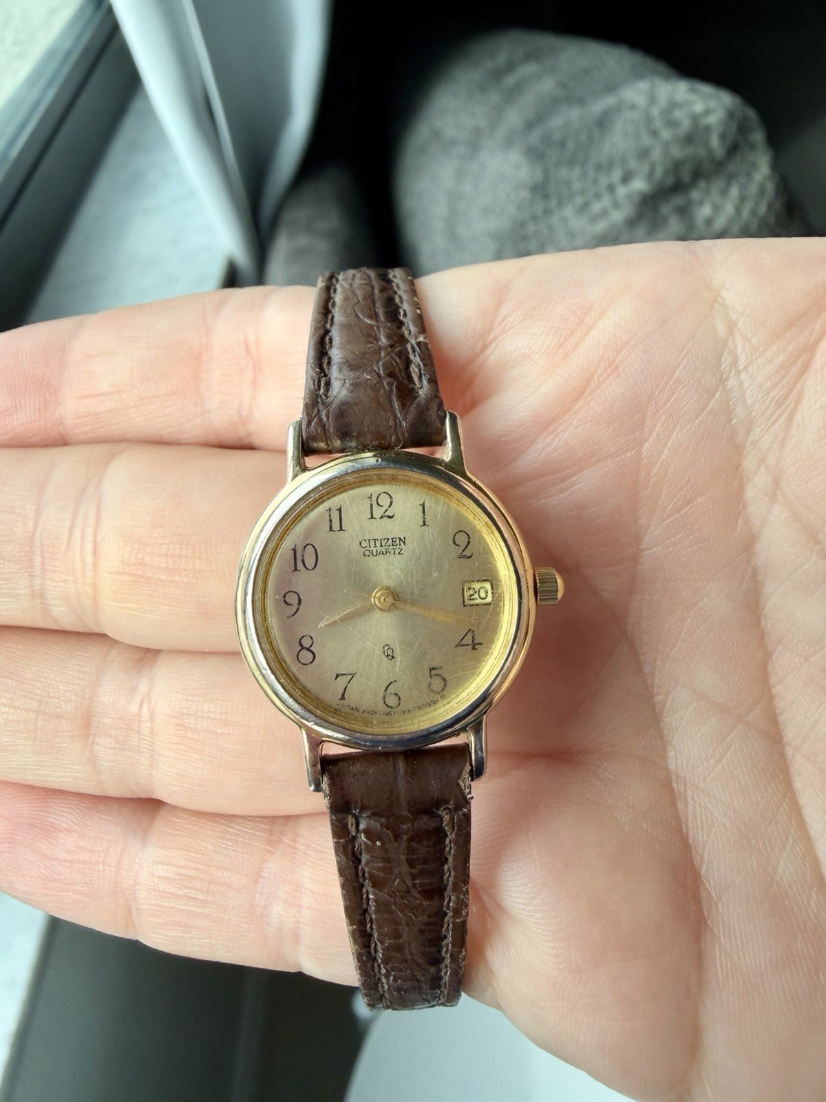 Vintage Women’s Citizen Watch With Brown Leather Strap/ Working/ New Battery